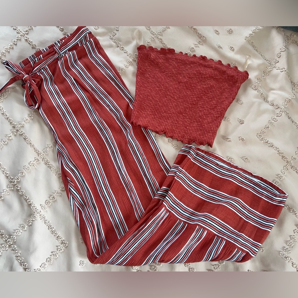 NEW! Sky and Sparrow Orange Striped Capris with matching tube top